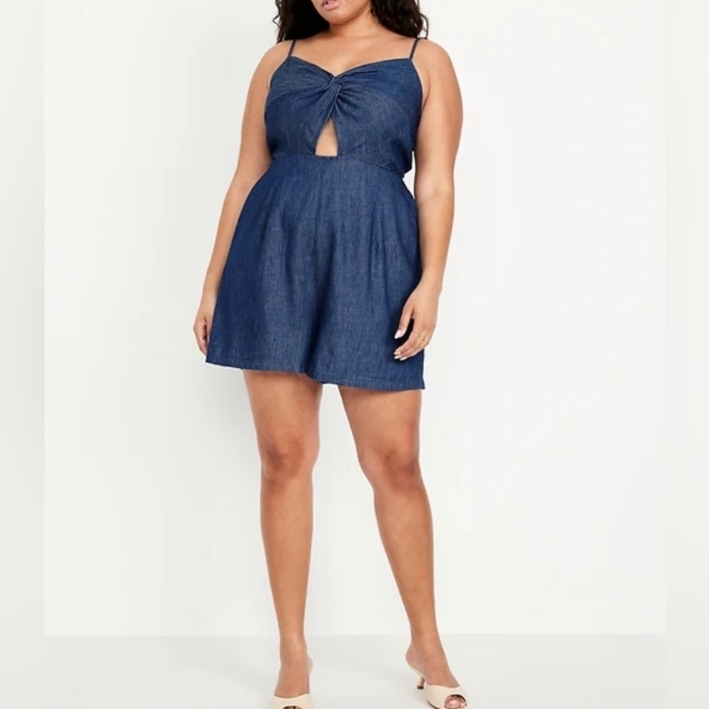 4X • Old Navy • Fit & Flare Twist-Front Cami Dark Blue Denim Romper